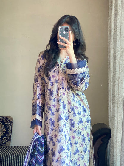 3 Piece -Bin Saeed Lawn Printed Dress