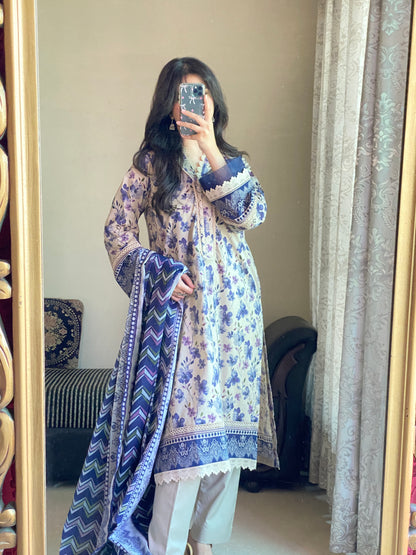3 Piece -Bin Saeed Lawn Printed Dress