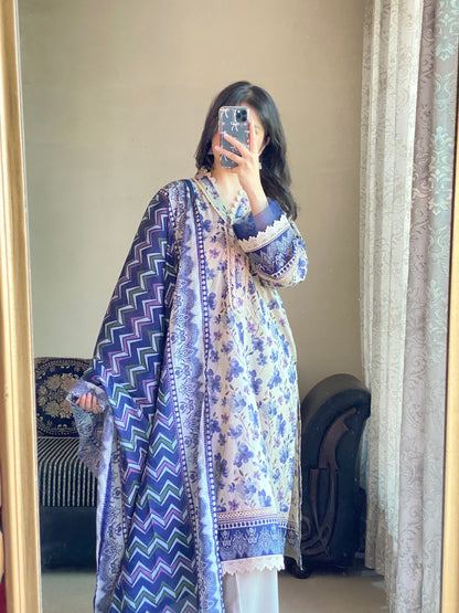 3 Piece -Bin Saeed Lawn Printed Dress