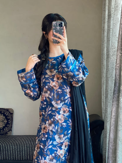 3 Piece -Pure Lawn Bana Dora With Farshi Shalwar