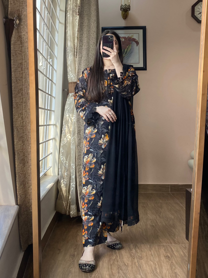 3 Piece - Lawn Bana Dora Stitched Dress-086