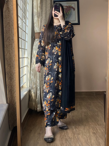 3 Piece - Lawn Bana Dora Stitched Dress-086