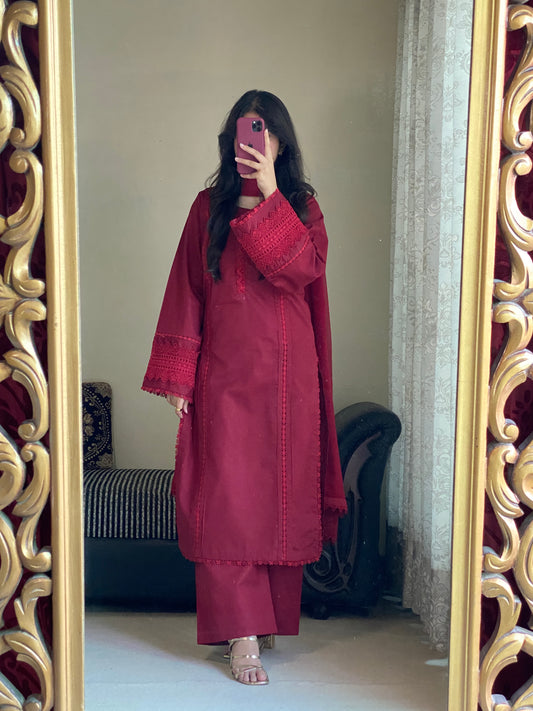 3-Piece Plain Khaddar Stitched Suit-221