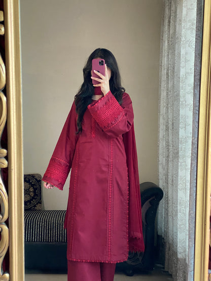 3-Piece Plain Khaddar Stitched Suit-221