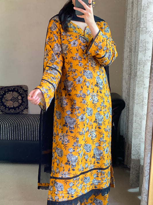 3 Piece -Cambric Dobby Cotton Stitched-058