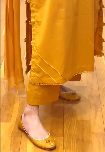 3 Piece - Soft Karandi Mustard colour Stitched 047