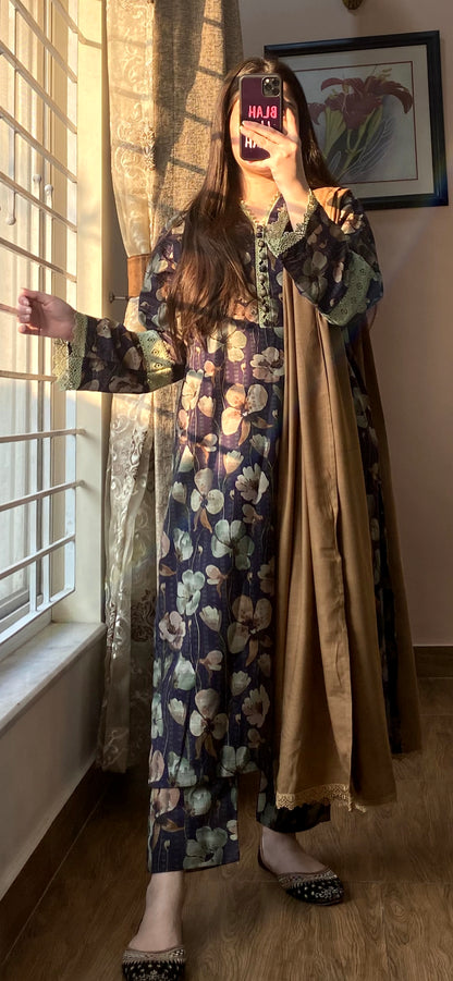 3 Piece - Slub Khaddar Stitched Dress - 053