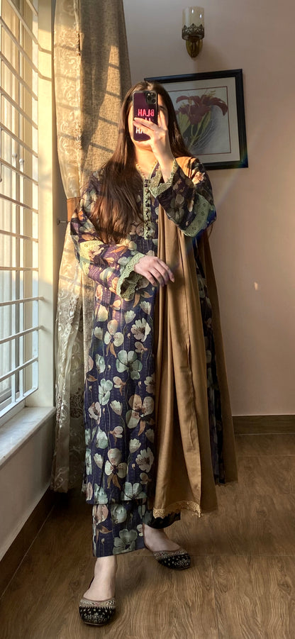 3 Piece - Slub Khaddar Stitched Dress - 053