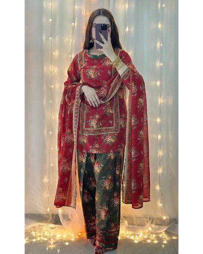 3 Piece Lawn Printed Stitched Dress - 015