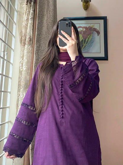 3 Piece Pure Lawn Stitch Suit with Farshi Shalwar 202