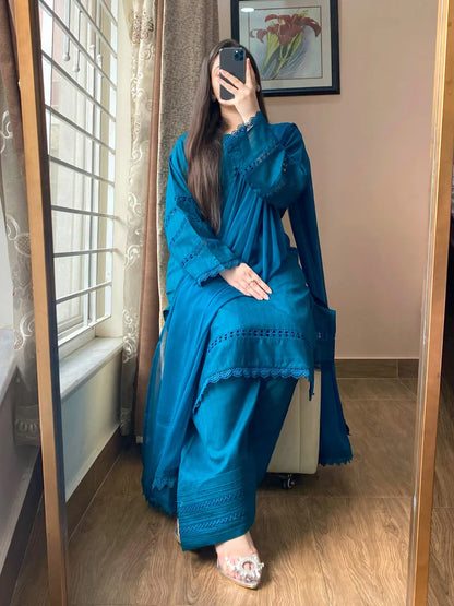 3 Piece Pure Lawn Stitch Suit with Farshi Shalwar 203