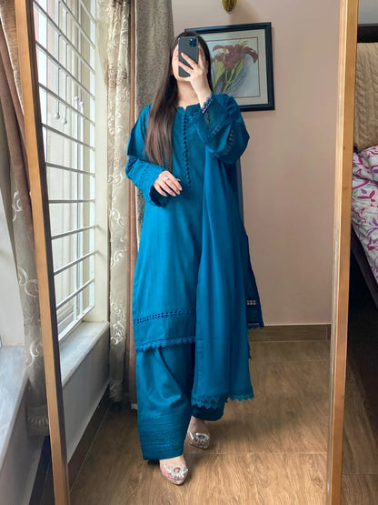 3 Piece Pure Lawn Stitch Suit with Farshi Shalwar 203