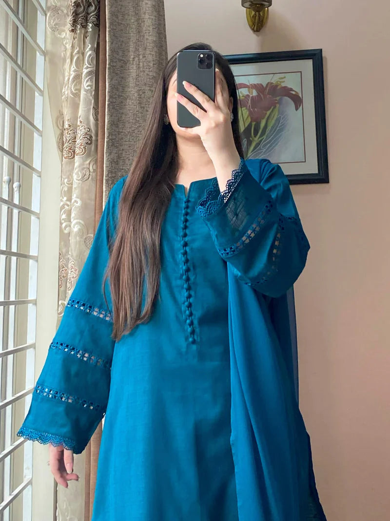 3 Piece Pure Lawn Stitch Suit with Farshi Shalwar 203