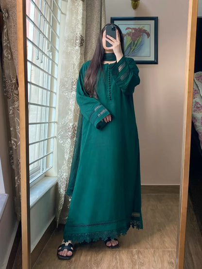 3-Piece Plain Khaddar Dress Stitched-210