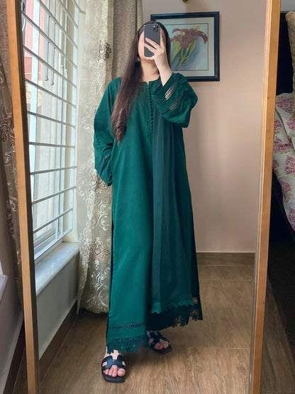 3-Piece Plain Khaddar Dress Stitched-210