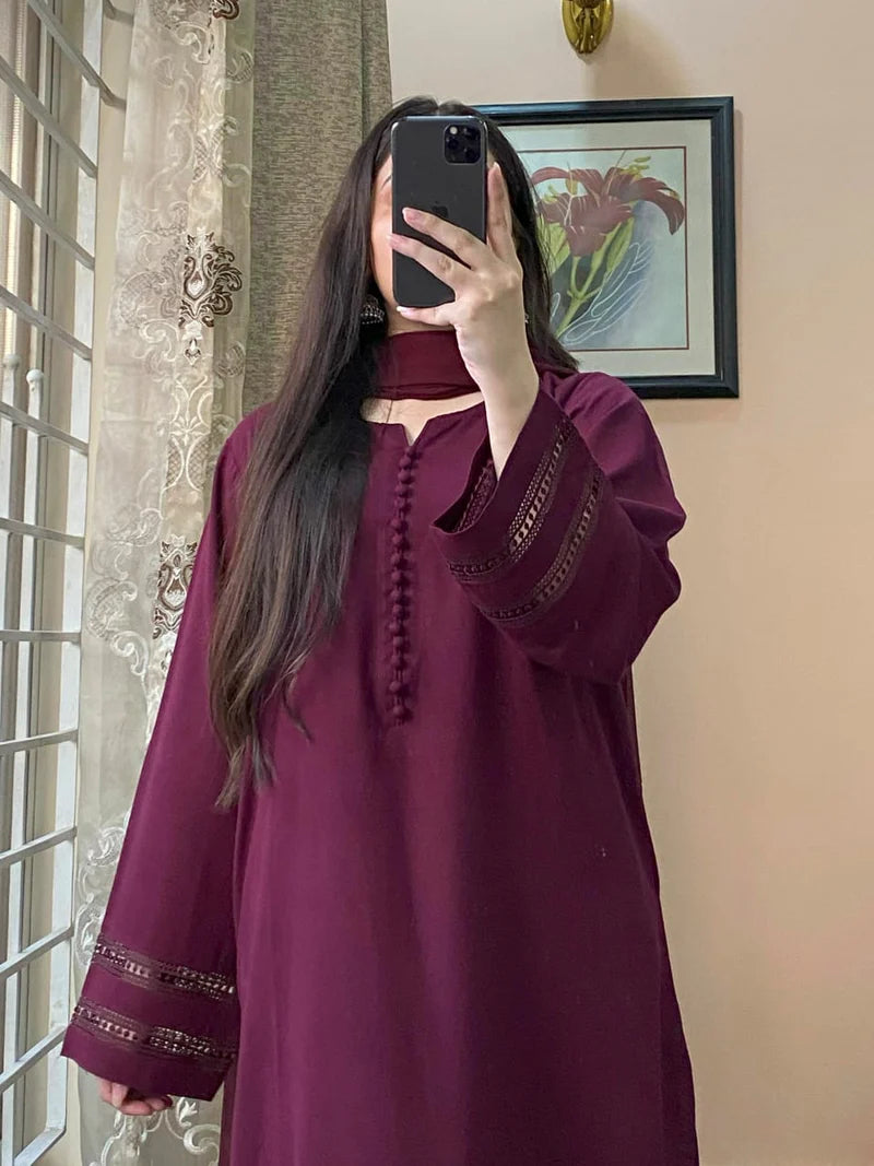 3-Piece Plain Khaddar Palatinate Purple Dress Stitched-211