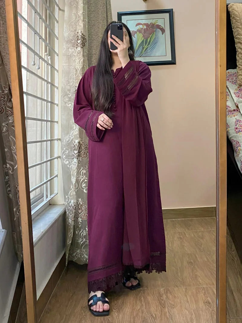 3-Piece Plain Khaddar Palatinate Purple Dress Stitched-211