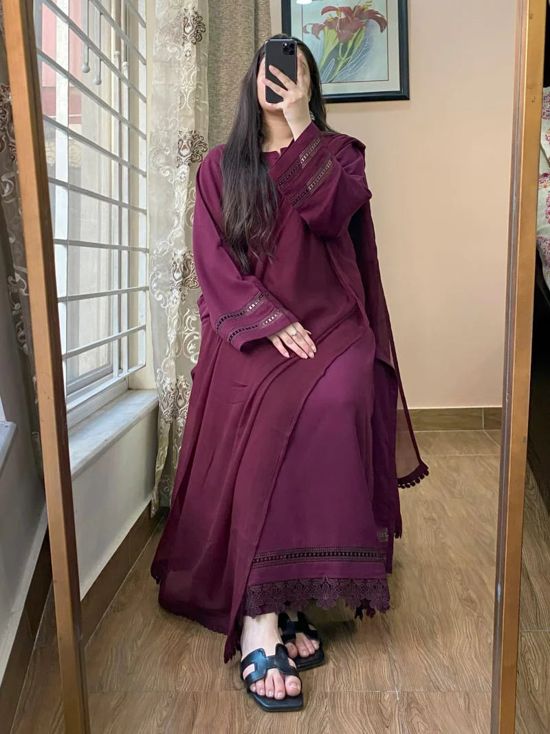 3-Piece Plain Khaddar Palatinate Purple Dress Stitched-211