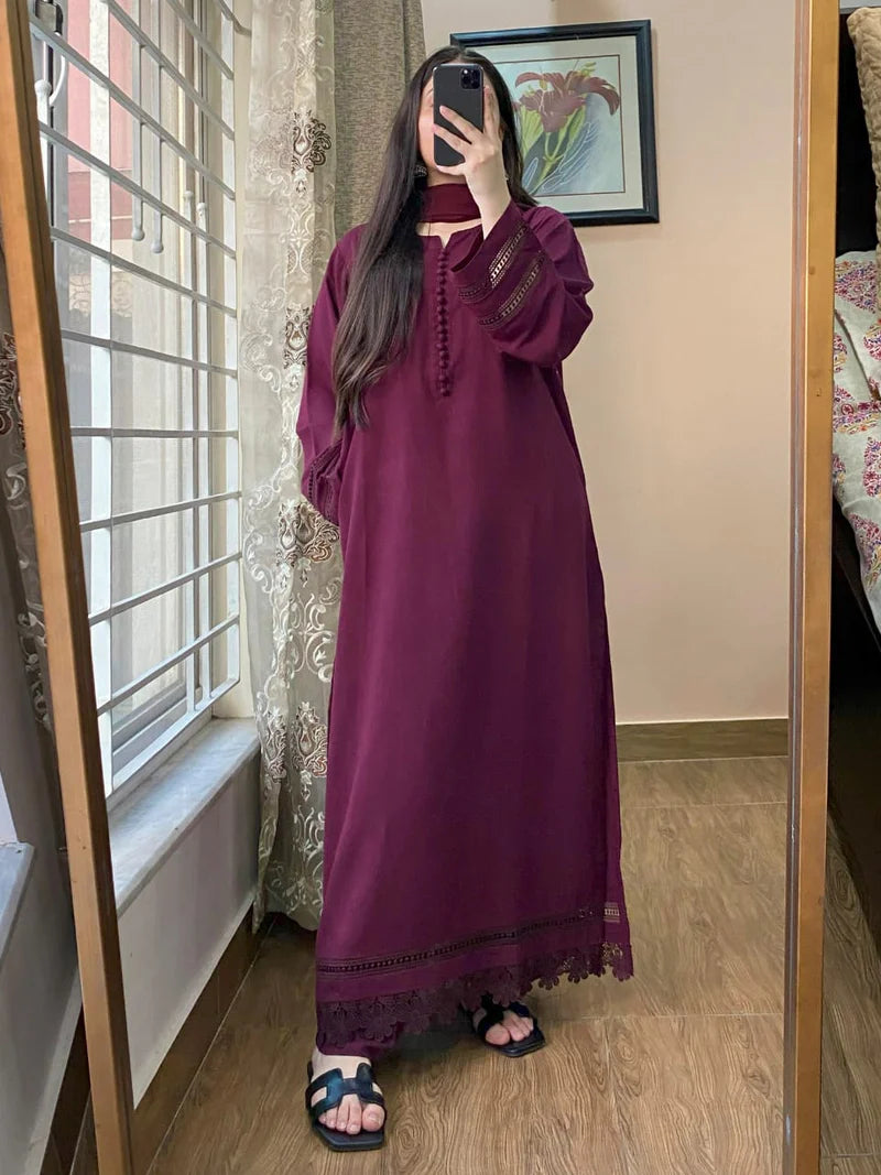 3-Piece Plain Khaddar Palatinate Purple Dress Stitched-211