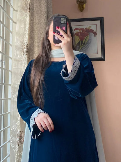 3-Piece Velvet Stitched Dress-213