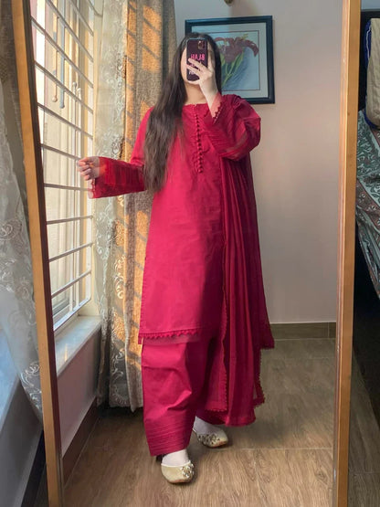 3-Piece Plain Khaddar Stitched Suit-215