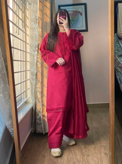 3-Piece Plain Khaddar Stitched Suit-215