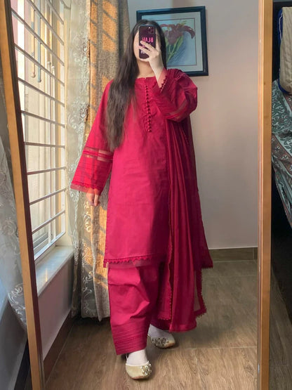 3-Piece Plain Khaddar Stitched Suit-215