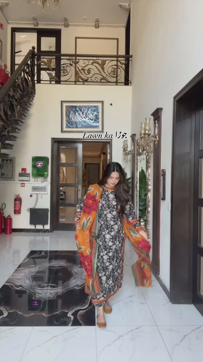 3 Piece Lawn Printed Stitched Dress - 021