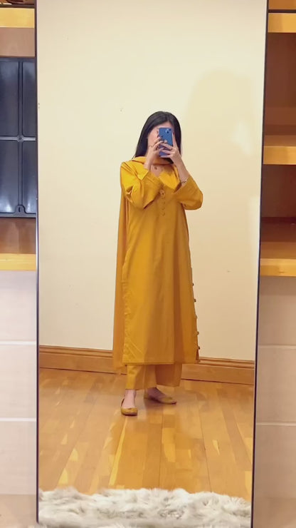 3 Piece - Soft Karandi Mustard colour Stitched 047