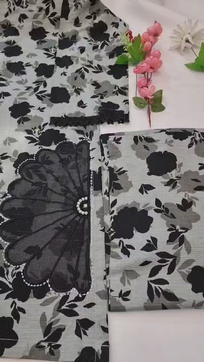 2PC Slub Khaddar Black-Stitched