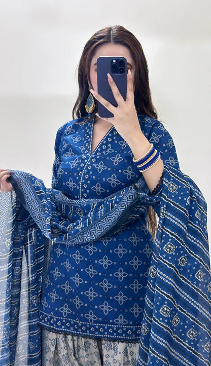 3 Piece Lawn Printed Stitched Dress - 016