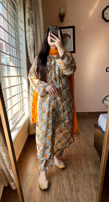 3 Piece - Lawn Printed Stitched Dress - 085