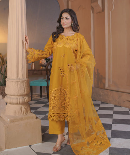 3 Piece luxury Embroidered Lawn Stitched Dress - Fancy 111