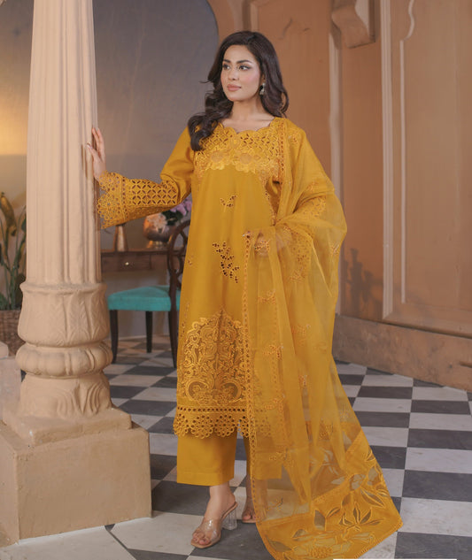 3 Piece luxury Embroidered Lawn Stitched Dress - Fancy 111