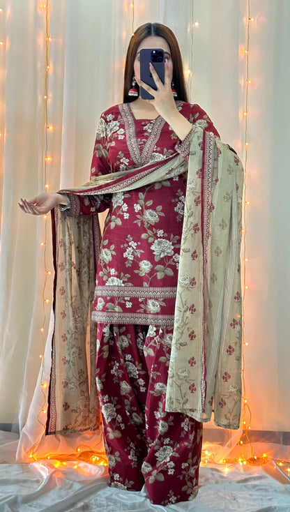 3 Piece Lawn Printed Stitched Dress - 017