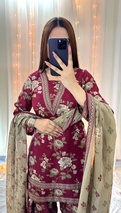 3 Piece Lawn Printed Stitched Dress - 017