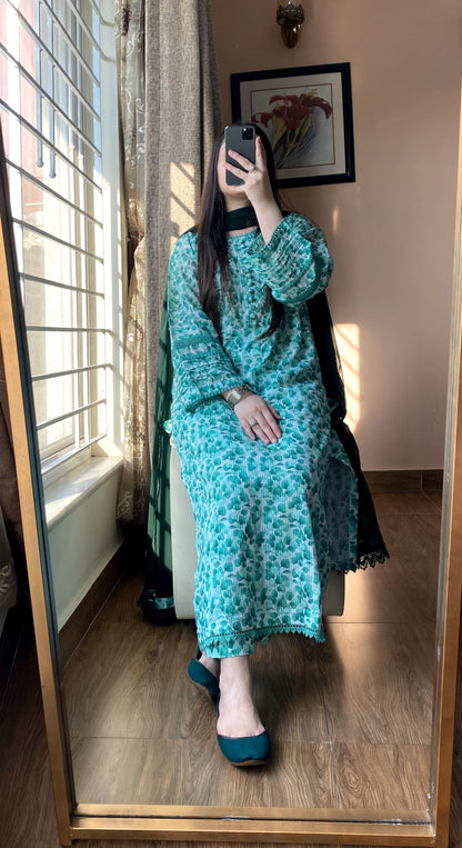 3 Piece -Bana Dora Lawn Stitched Dress - 083