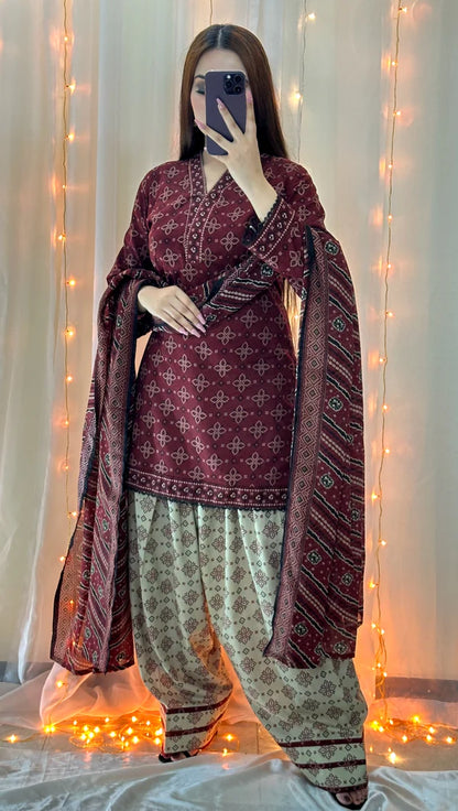 3 Piece Lawn Printed Stitched Dress - 020