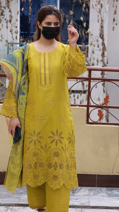3 Piece Luxury Embroidered Lawn Stitched Dress - Fancy 114