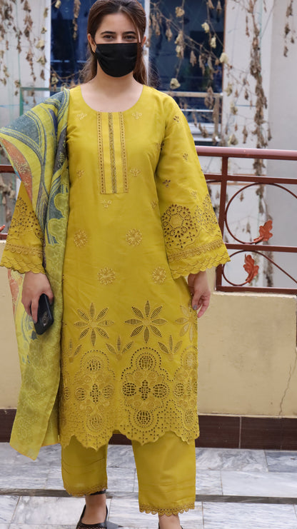 3 Piece Luxury Embroidered Lawn Stitched Dress - Fancy 114