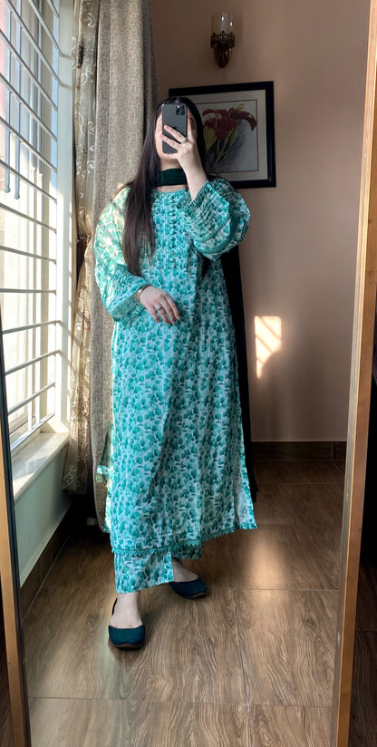 3 Piece -Bana Dora Lawn Stitched Dress - 083