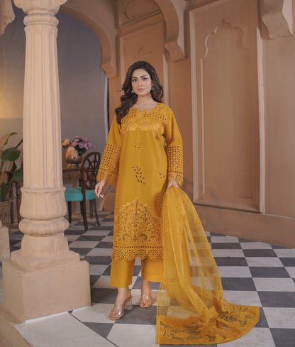 3 Piece luxury Embroidered Lawn Stitched Dress - Fancy 111