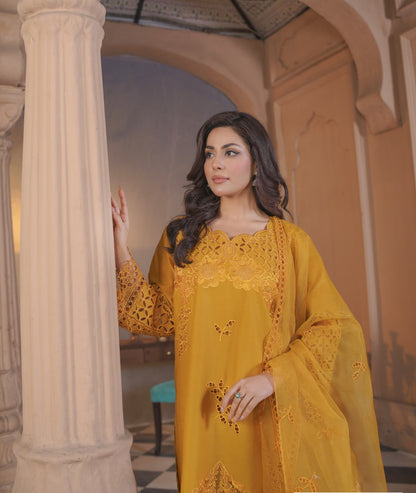 3 Piece luxury Embroidered Lawn Stitched Dress - Fancy 111