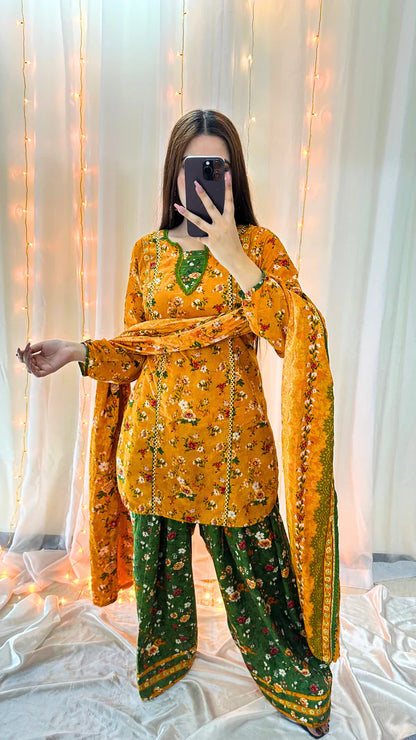 3 Piece Lawn Printed Stitched Dress - 021